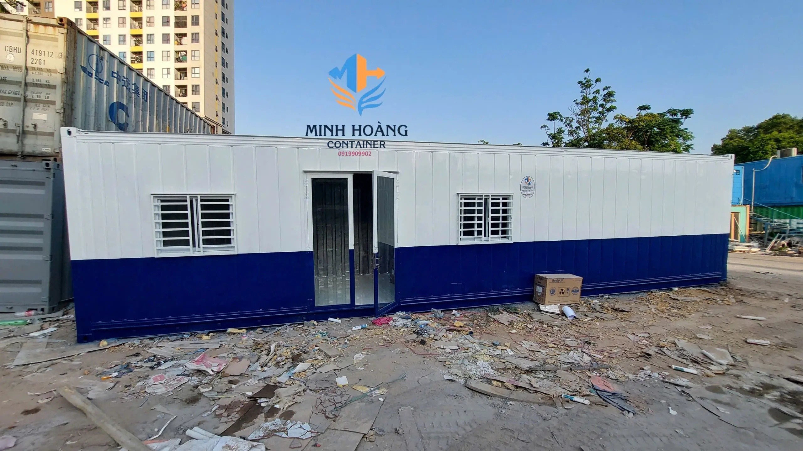 Container Văn Phòng 40 Feet Xanh Dương Trắng Có Toilet: Thiết Kế Hiện Đại – Tiện Nghi Vượt Trội